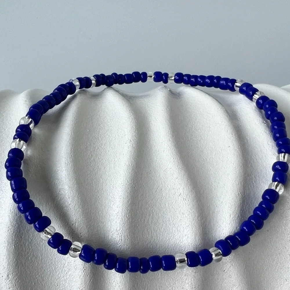 Cobalt Blue Stretch Beaded Anklet 8.5”